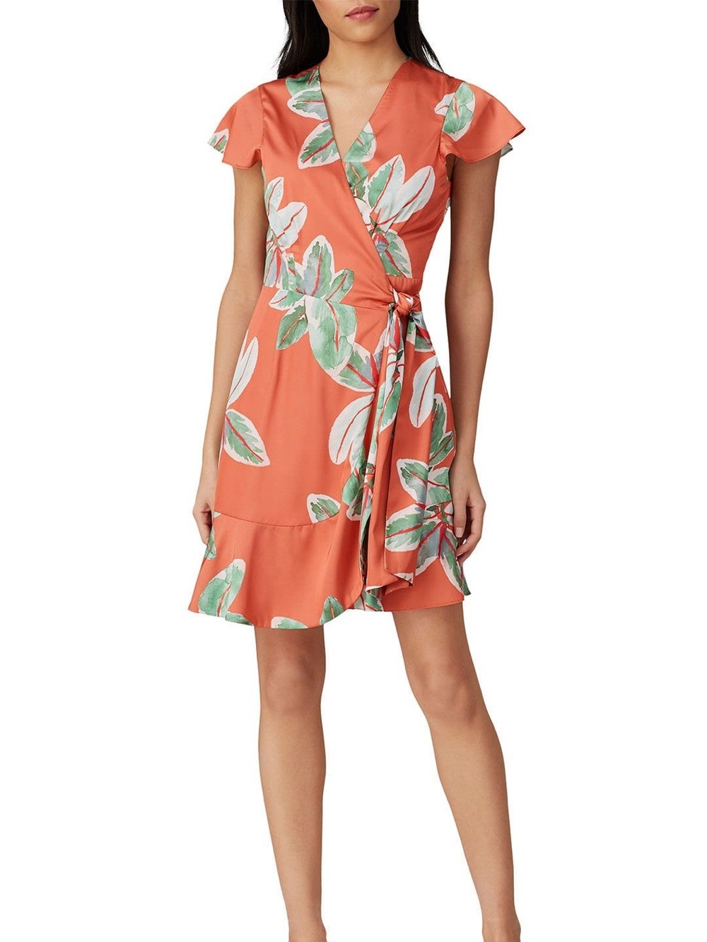 $350 Hutch Floral Leaves Wrapped Knee-Length Dress Pumpkin Feminine Size XS